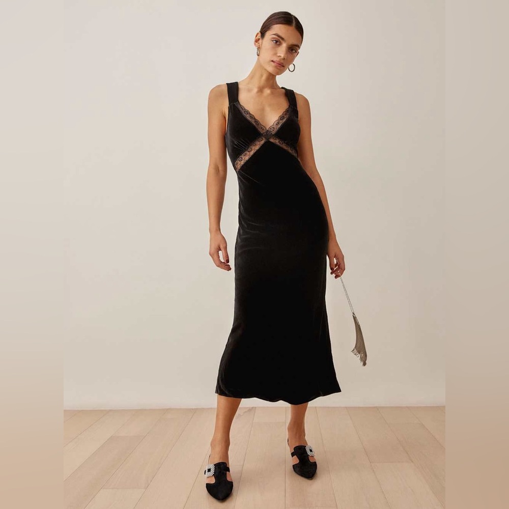 Reformation Velvet Lorenzo Dress Black
